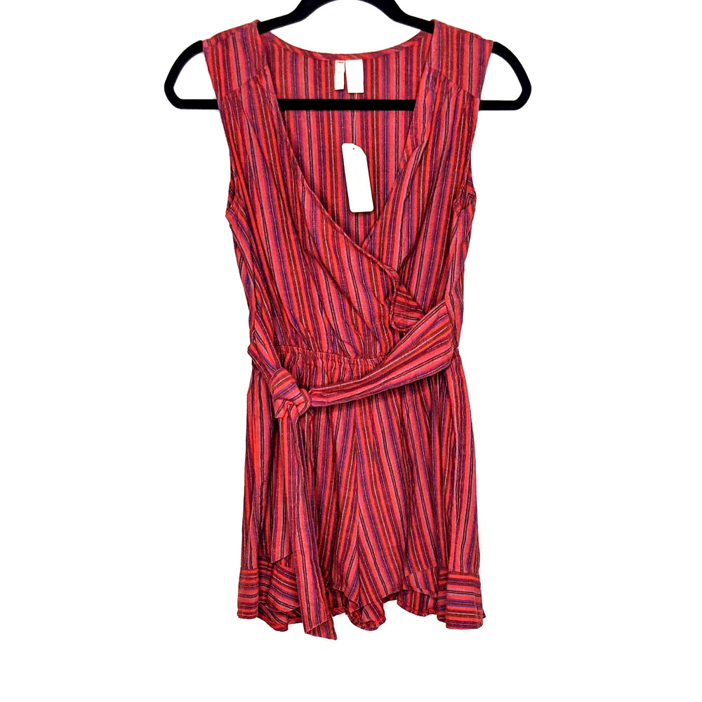 JAPNA • Red Striped Tie Waist Romper Sz Med NEW - Picture 1 of 7